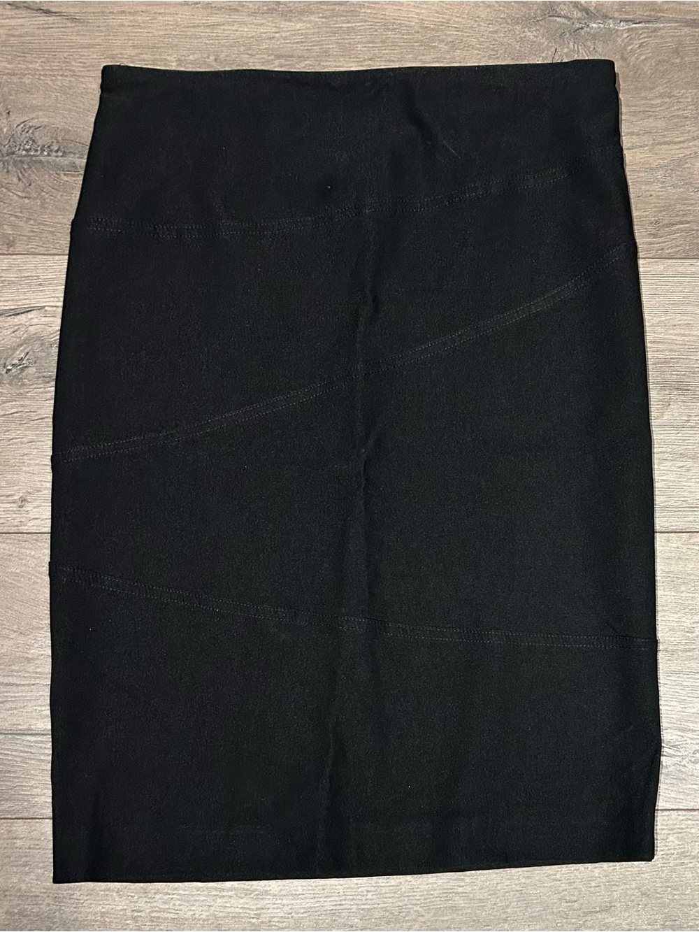 Classic Black Pencil Skirt With Diagonal Criss Cross Panel Design